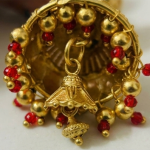 Traditional Gold-Plated Jhumka Earrings for Women | Ethnic Bridal Jhumki with Red Beads