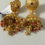 Traditional Gold-Plated Jhumka Earrings for Women | Ethnic Bridal Jhumki with Red Beads
