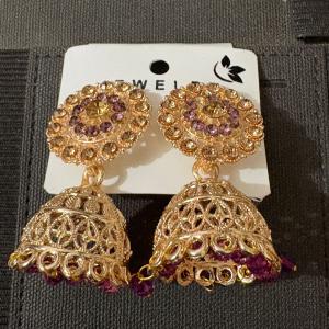 Royal Purple Stone Jhumka Earrings for Women